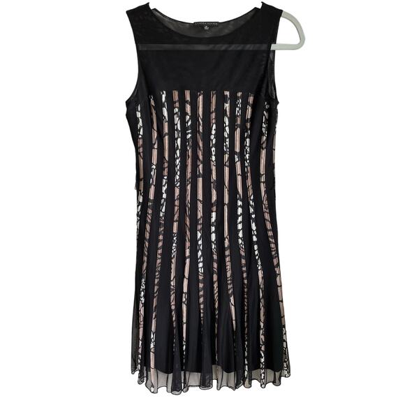 Sandra Darren Slip Dress Black Mesh Overlay Ribbon Accents SIZE 8P Flirty - Picture 1 of 9
